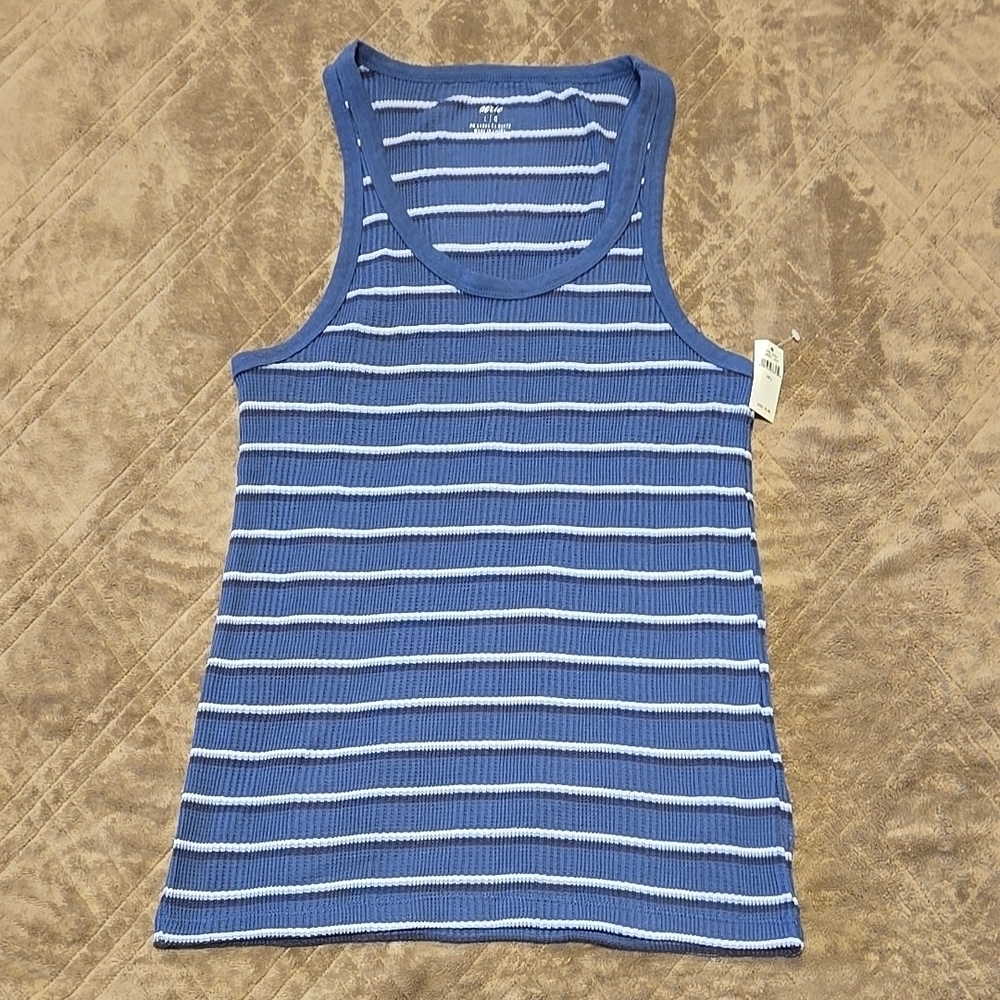 New Aerie Blue Fitted Sleeveless Ribbed Tank Top Size Large